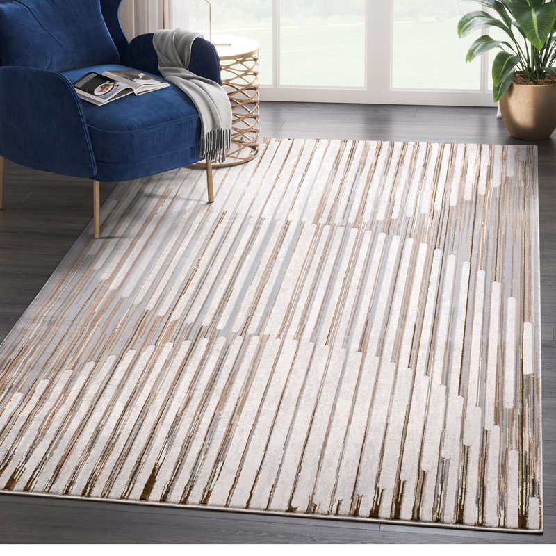 Abani Rugs Regal Reg160a Beige Ivory Striped Mid Century Area Rug In Neutral