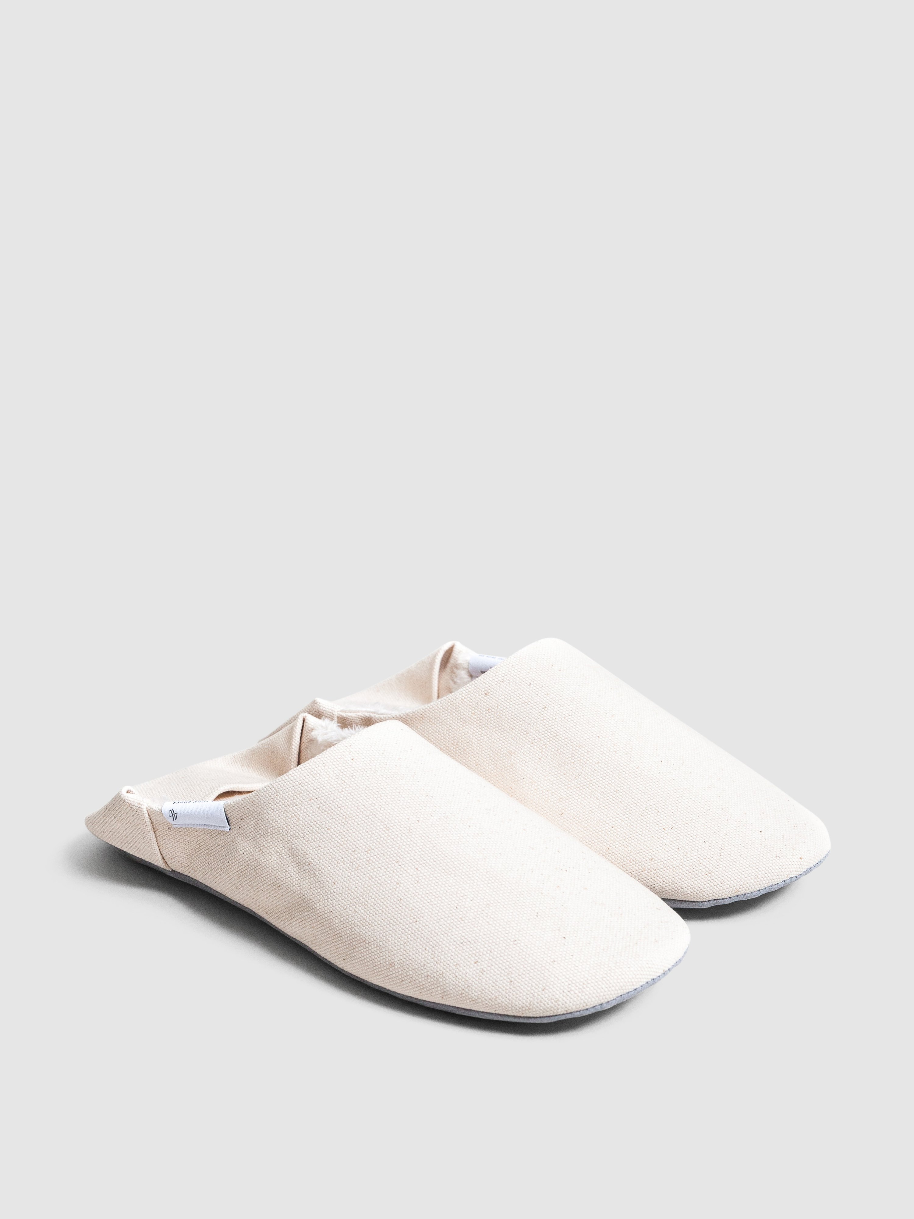 Abe Sangyo Abe Canvas Home Shoes, Wool-lined In Natural