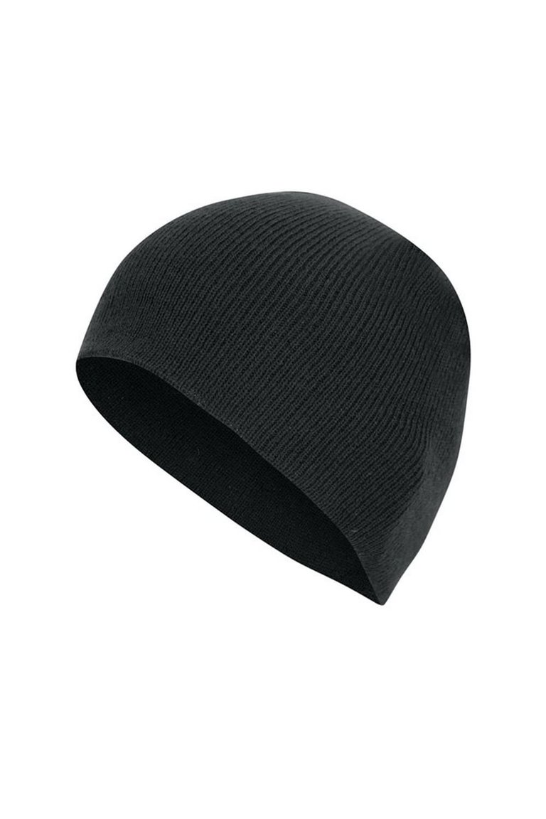 Adults Cap Knitted Ski Hat Without Turn Up - Black - Black