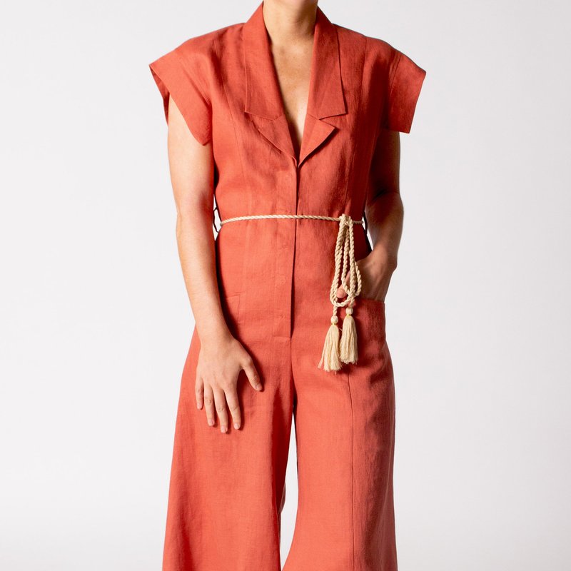 Top Moda Marston Cropped Linen Jumpsuit In Orange