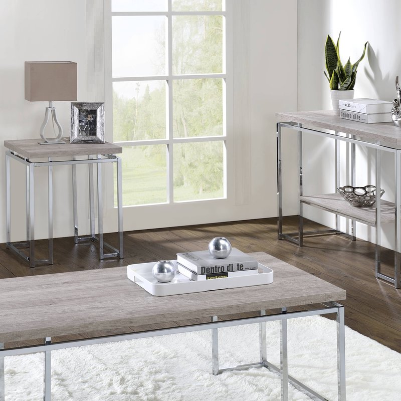 Acme Furniture Acme Chafik End Table, Natural Oak & Chrome