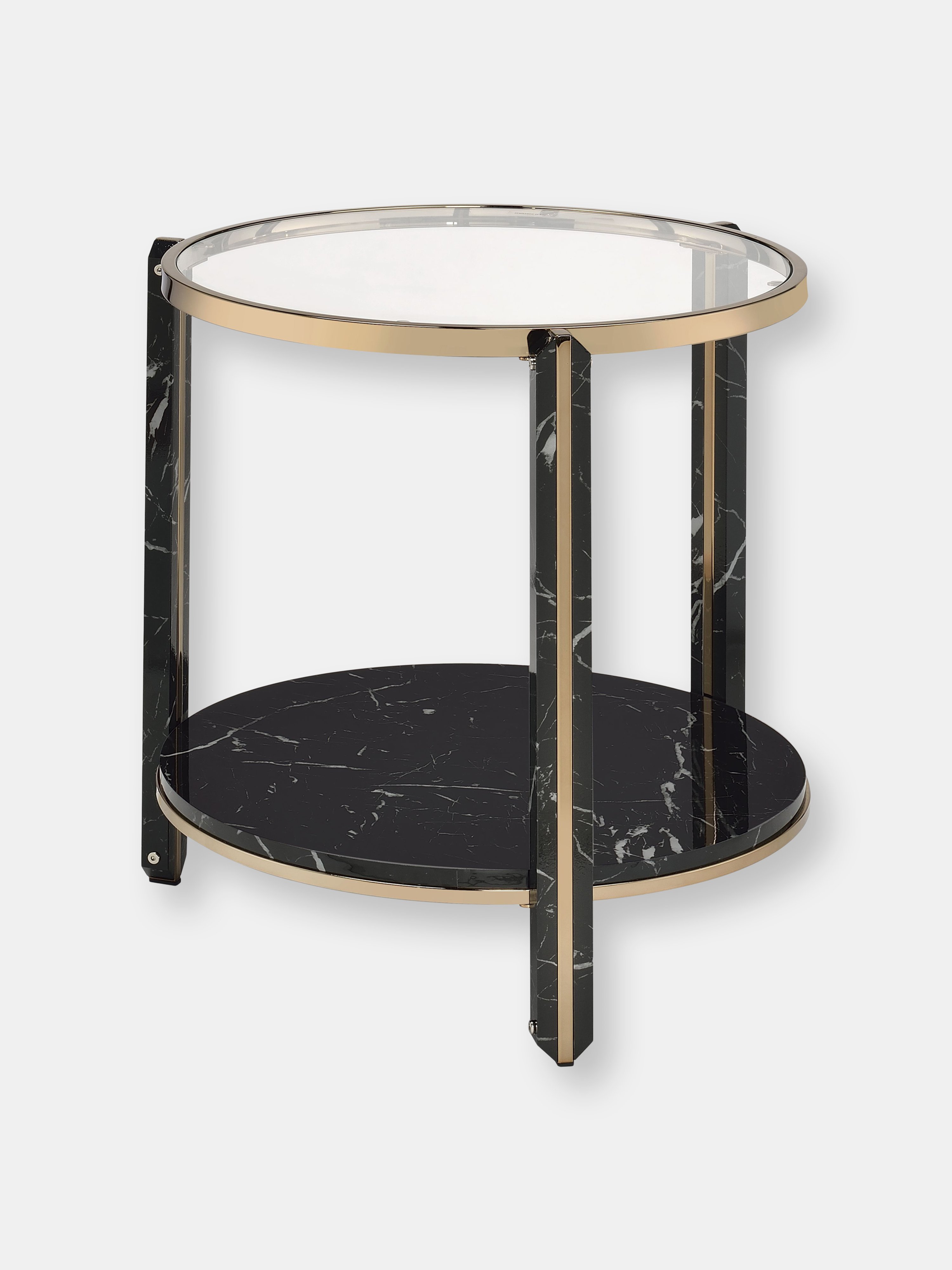 ACME FURNITURE ACME FURNITURE ACME THISTLE END TABLE, CLEAR GLASS, FAUX BLACK MARBLE & CHAMPAGNE FINISH