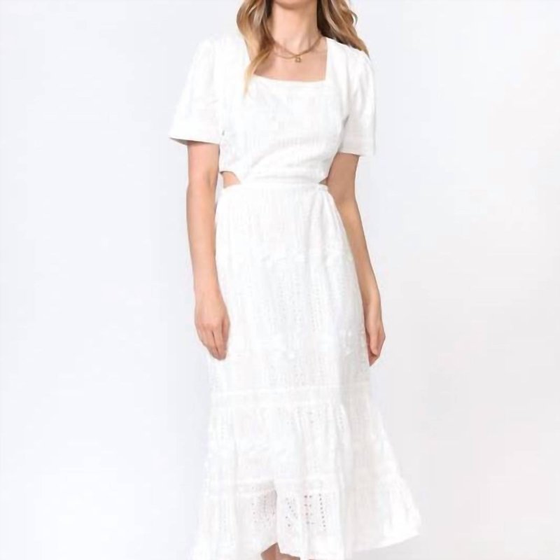 Shop Adelyn Rae Katina Embroidered Cut Out Midi Dress In White