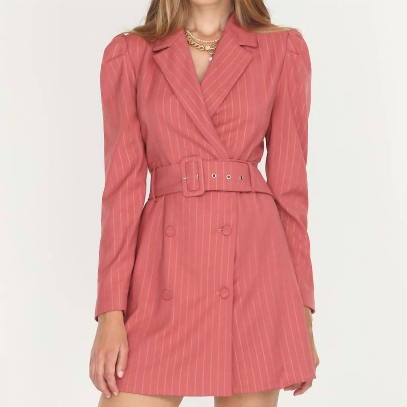 Shop Adelyn Rae Kayla Pinstripe Belted Blazer Dress In Pink