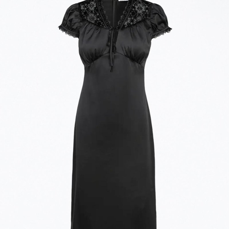 Shop Adelyn Rae Lace-trimmed Satin Midi Dress In Black