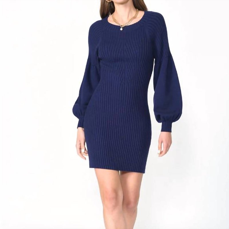 Shop Adelyn Rae Mellie Ribbed Puff Sleeve Sweater Dress In Blue