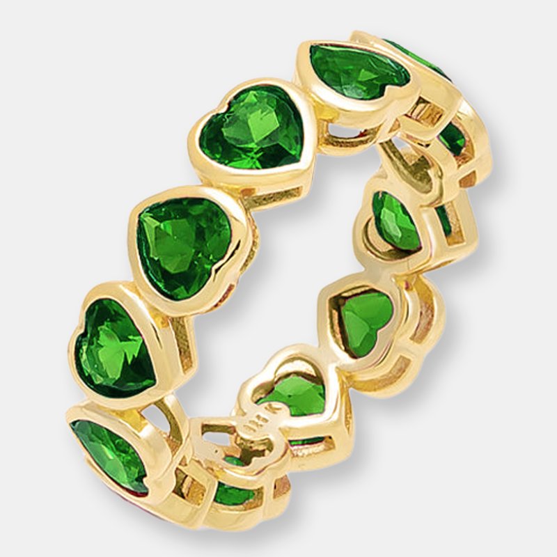 By Adina Eden Colored Bezel Heart Eternity Band In Emerald Green