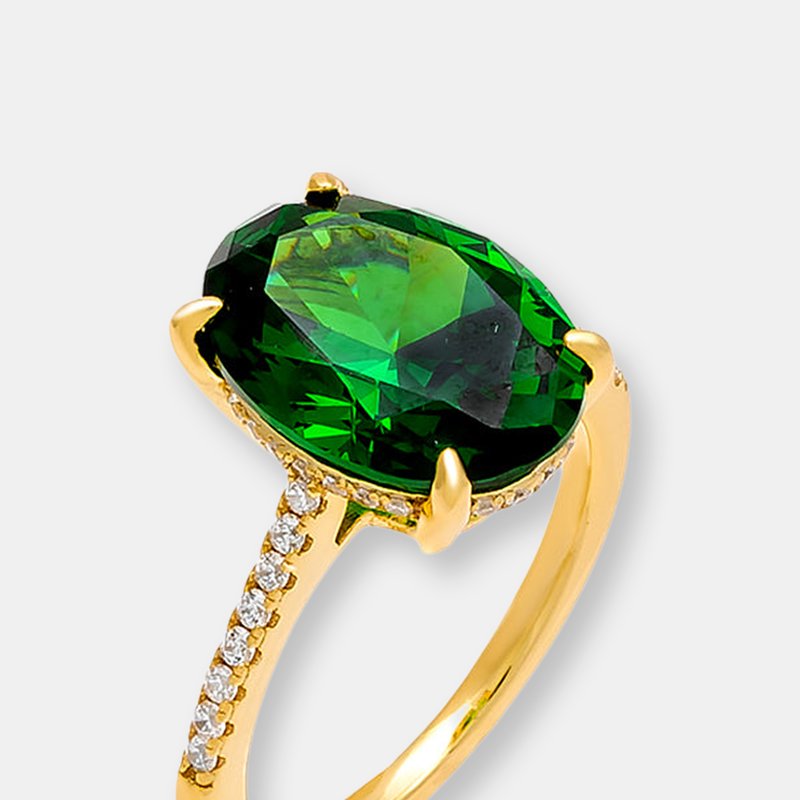 By Adina Eden Colored Oval Pavé Ring In Emerald Green