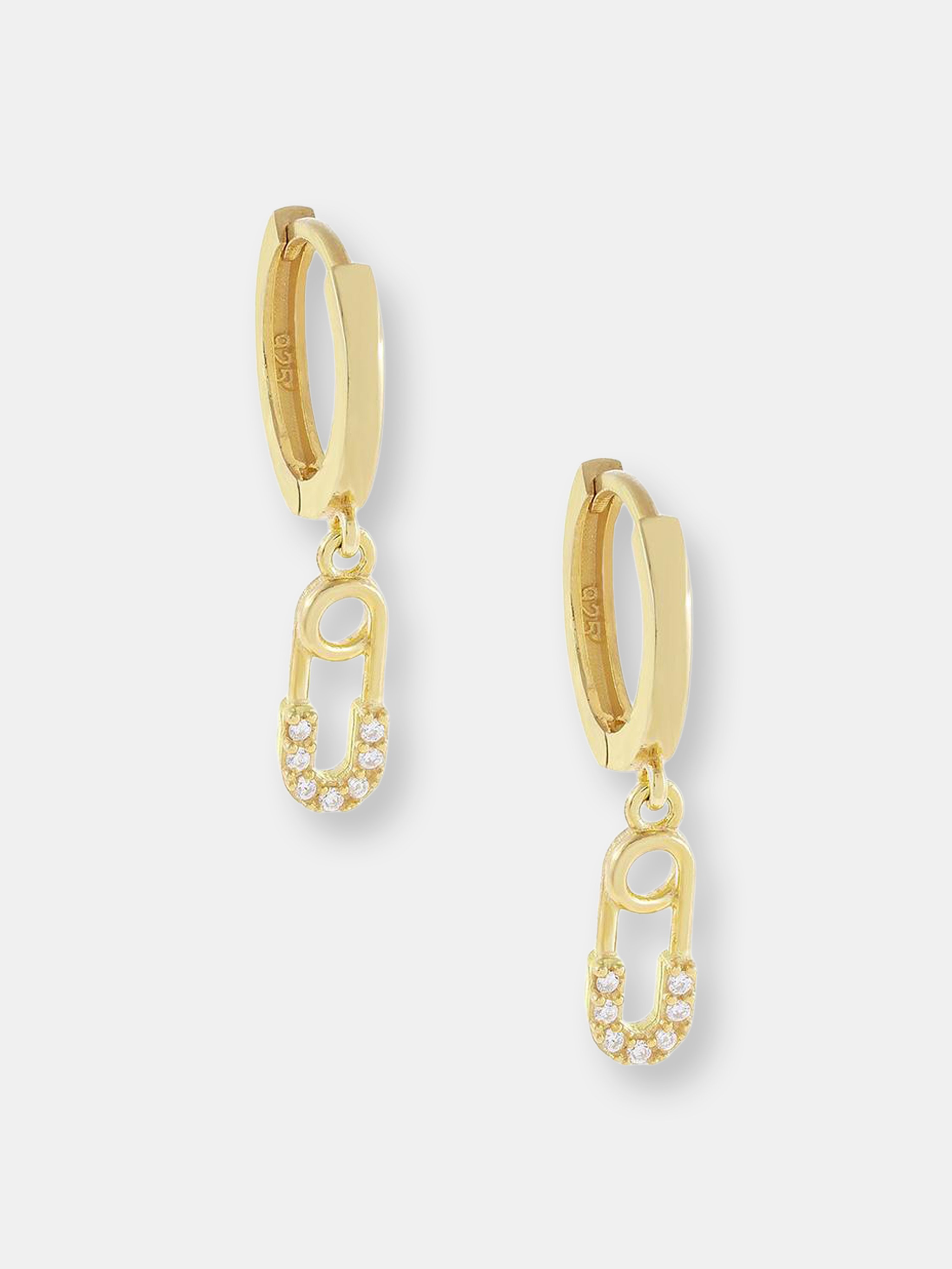 Adinas Jewels Adina's Jewels Cz Mini Safety Pin Huggie Earring In Gold