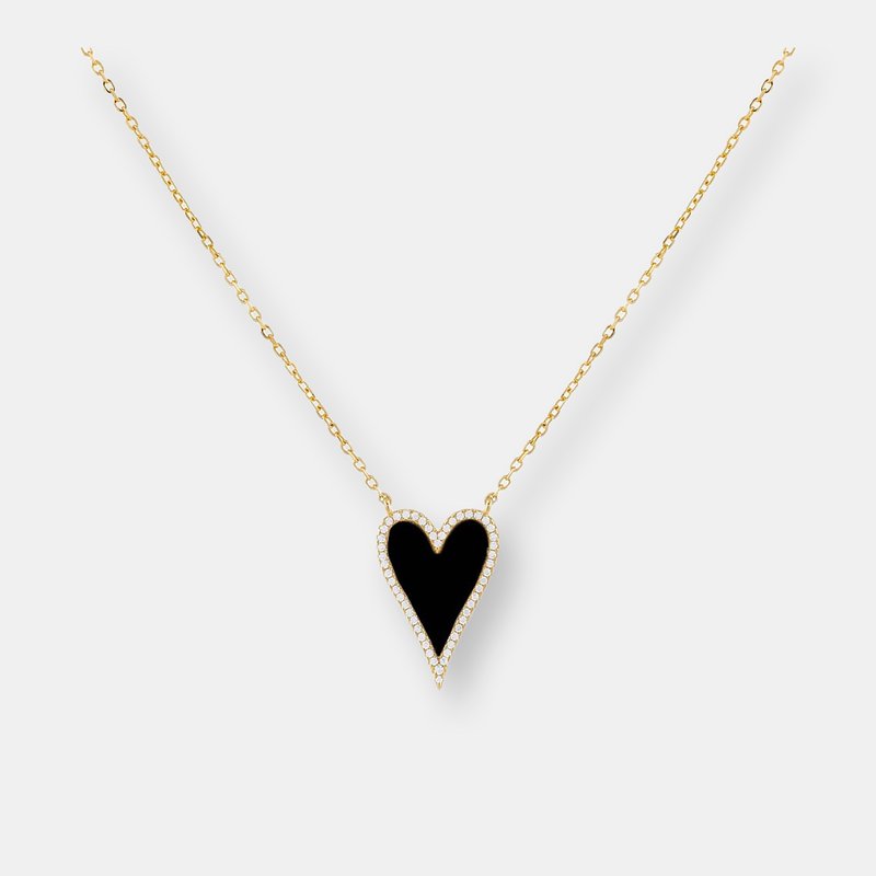 By Adina Eden Elongated Pavé Heart Necklace In Onyx