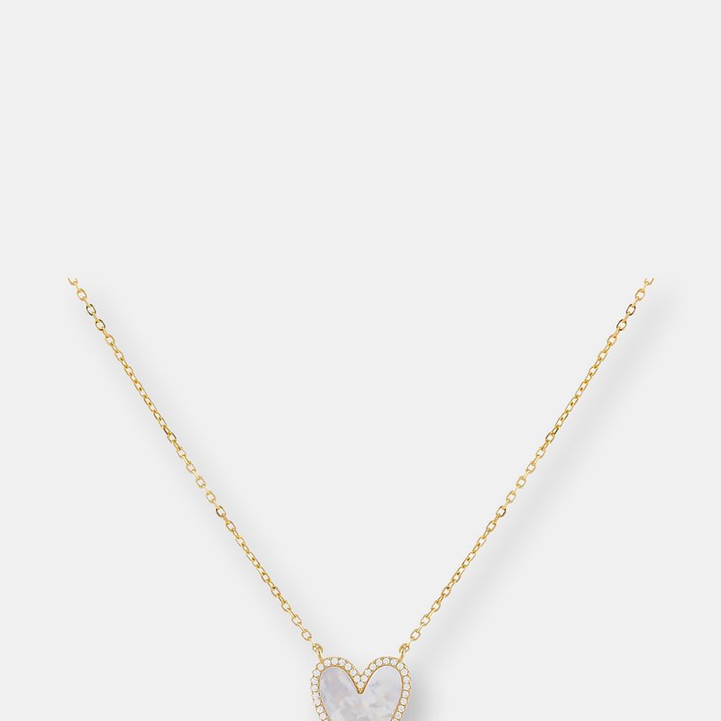 By Adina Eden Elongated Pavé Heart Necklace In Pearl White