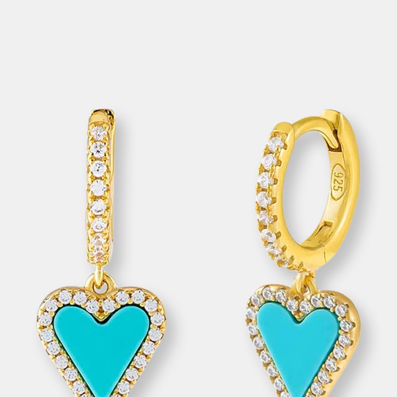 By Adina Eden Pavé Elongated Heart Huggie Earring In Turquoise