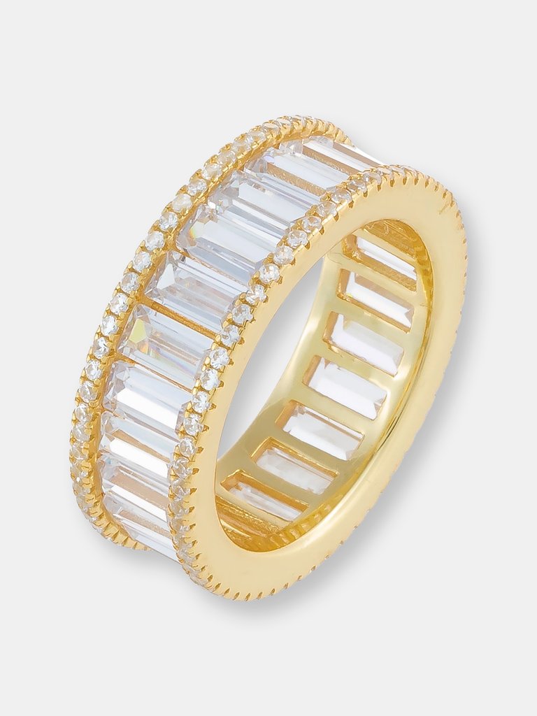 Pavé With Baguette Eternity Band - Gold