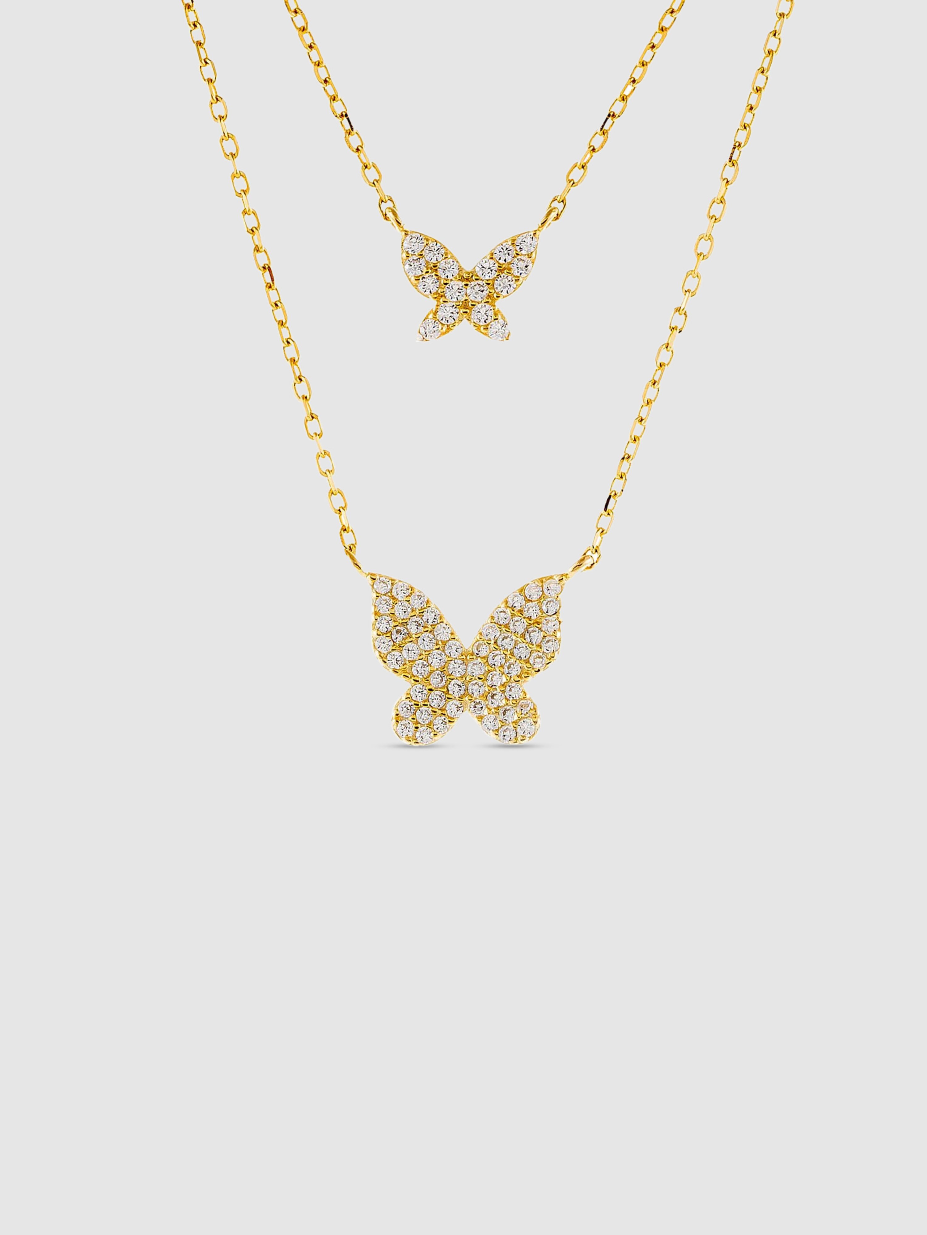 Adinas Jewels Adina's Jewels Two In One Pavé Butterfly Necklace In Gold