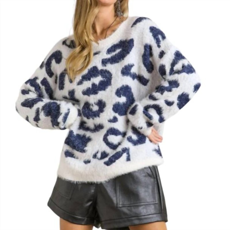 Adora Leopard Print Crew Neck Sweater In White