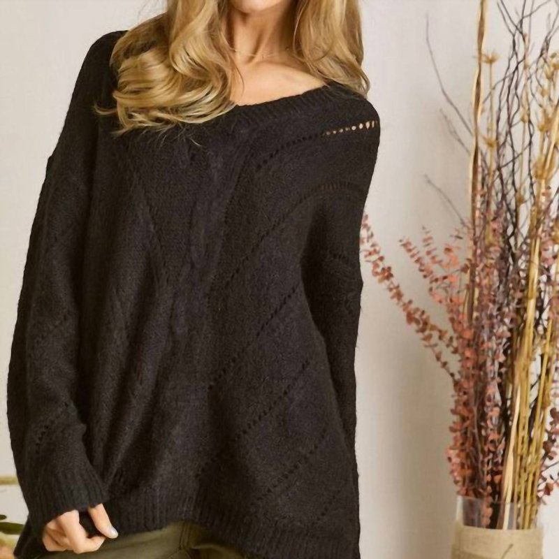 Adora V Neck Knit Pullover Sweater In Black