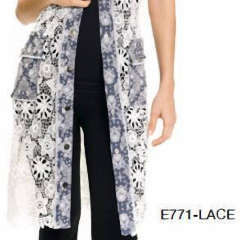Shop Adore Lace And Denim Long Vest In White