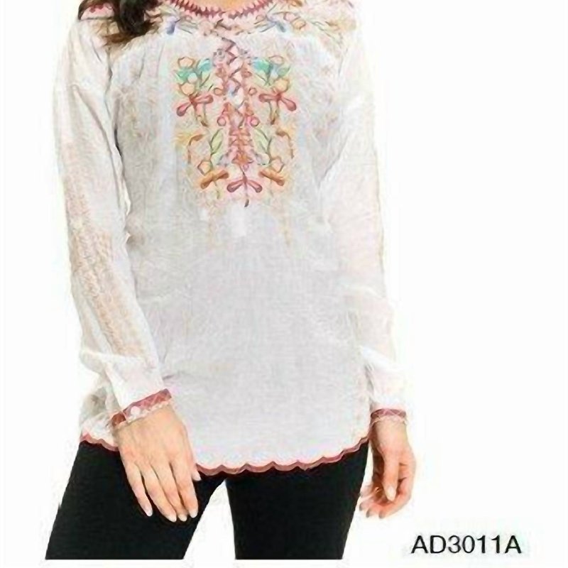 Shop Adore Multi Colored Dragonfly Embroidery Tunic In White