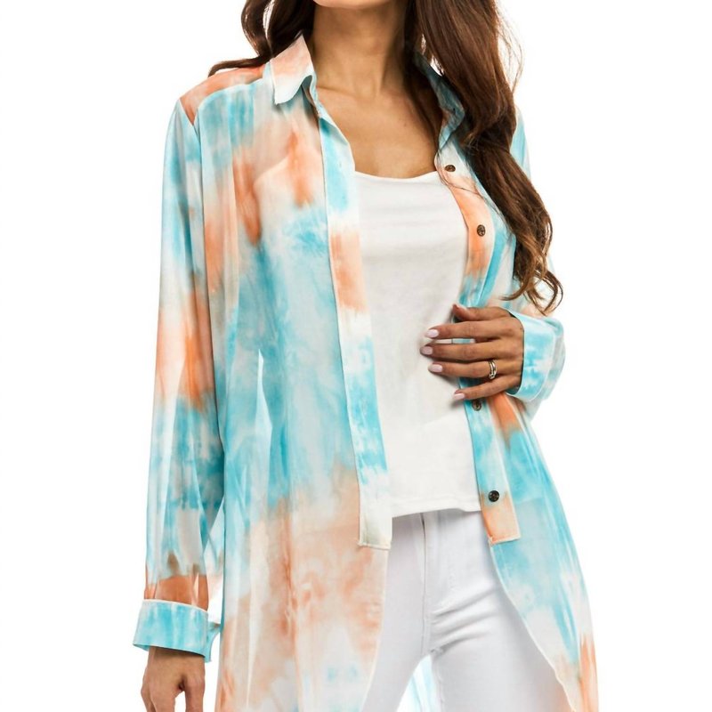 Shop Adore Sheer Button Down Duster In Blue