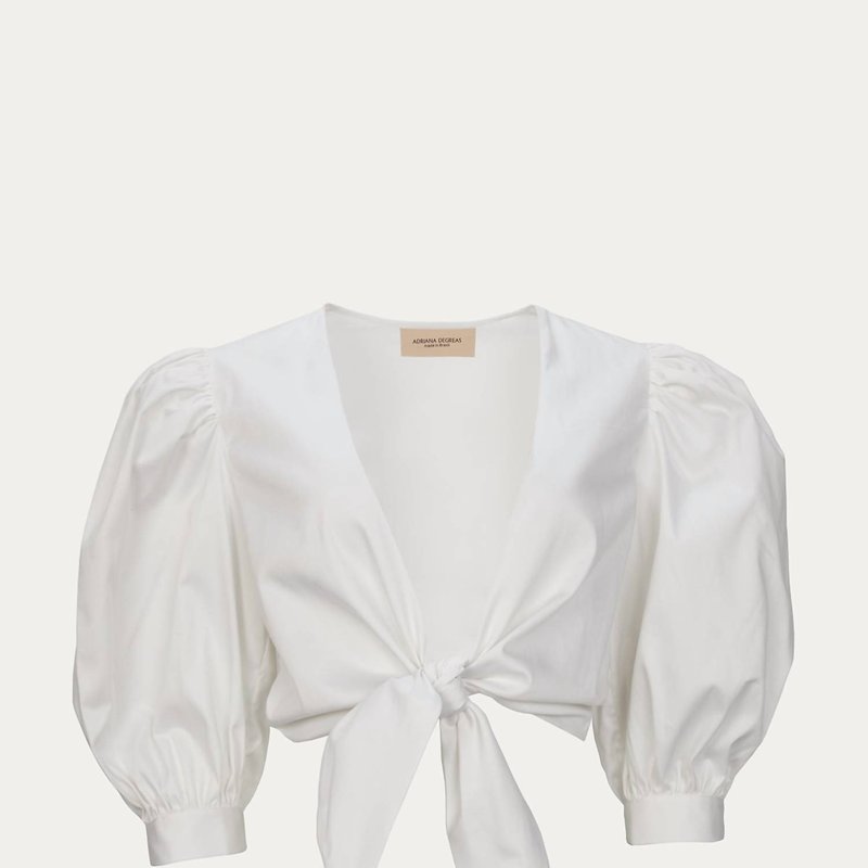 Shop Adriana Degreas Solid Puff-sleeve Cropped Blouse In White