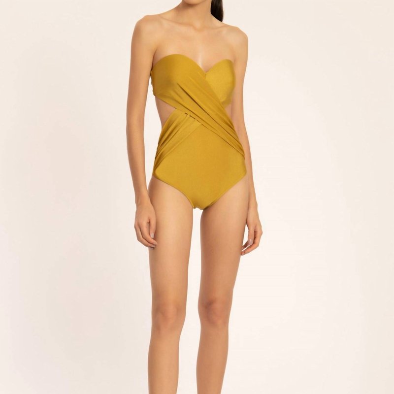 Shop Adriana Degreas Solid Strapless Swimsuit With Cut-outs In Yellow