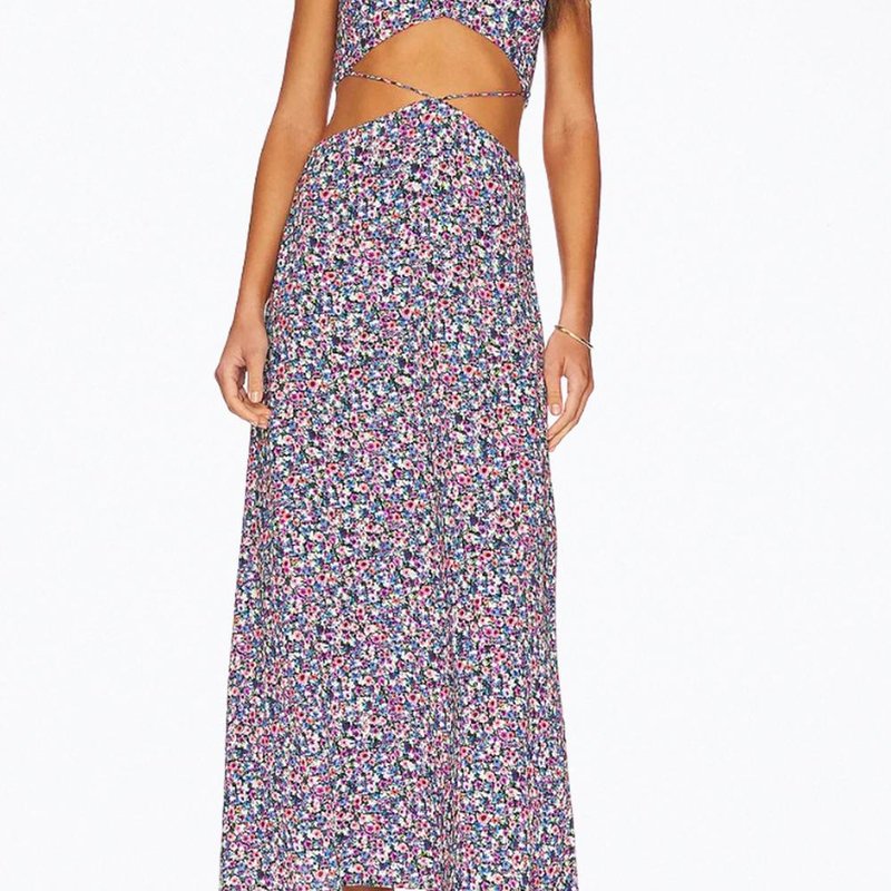 Shop Afrm Hanna Floral-print Cutout Crepe Midi Dress In Summer Multi Ditsy In Purple