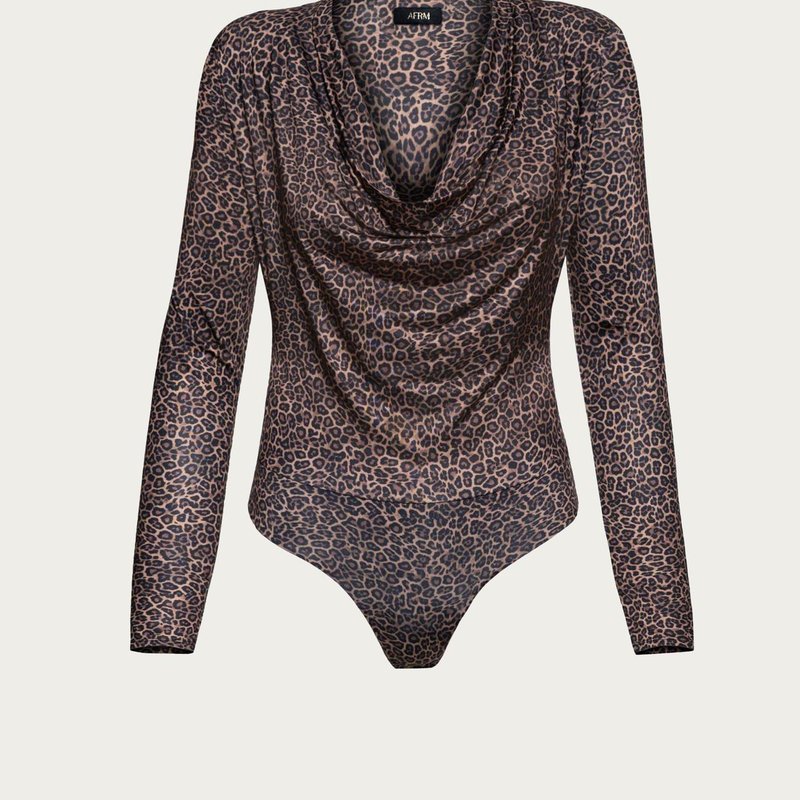 Shop Afrm Levi Cowl Bodysuit In Vintage Leopard In Black