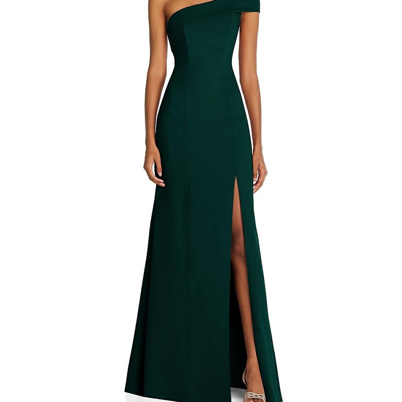 After Six Asymmetrical Off-the-shoulder Cuff Trumpet Gown With Front Slit In Green