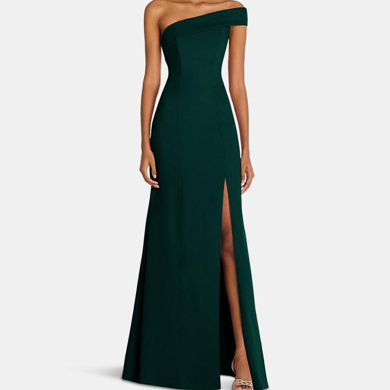After Six Asymmetrical Off-the-shoulder Cuff Trumpet Gown With Front Slit In Evergreen