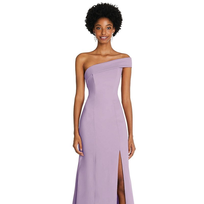 Shop After Six Asymmetrical Off-the-shoulder Cuff Trumpet Gown With Front Slit In Purple