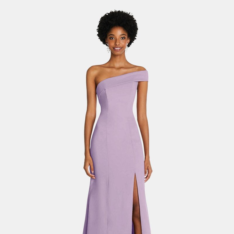 After Six Asymmetrical Off-the-shoulder Cuff Trumpet Gown With Front Slit In Pale Purple
