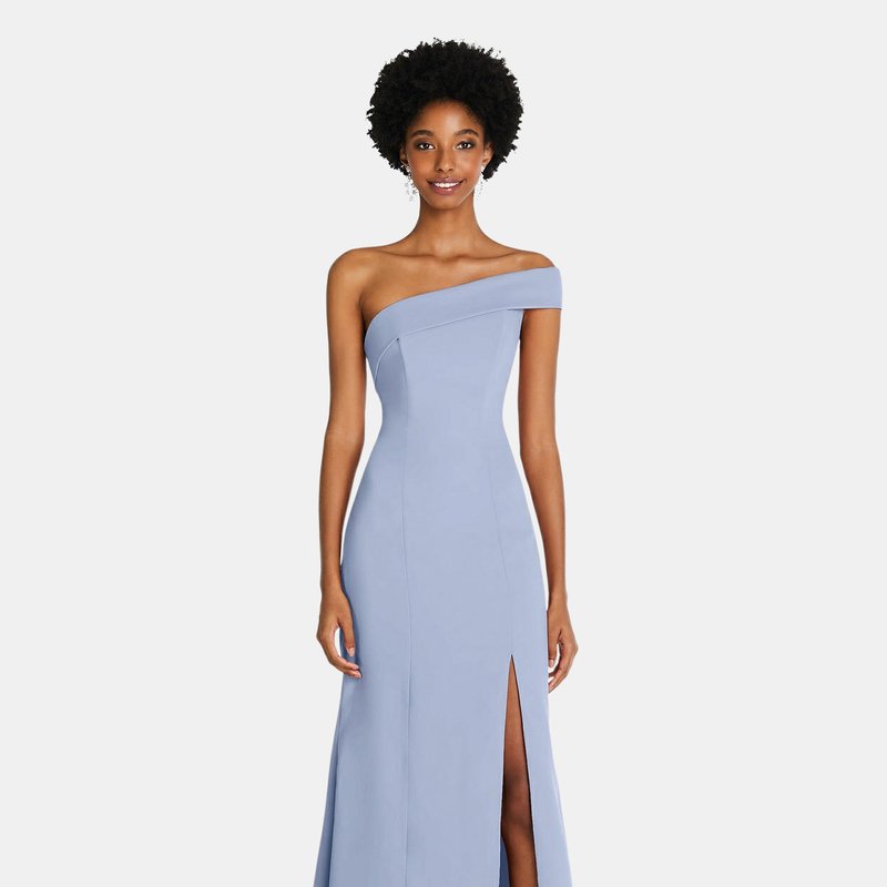 After Six Asymmetrical Off-the-shoulder Cuff Trumpet Gown With Front Slit In Sky Blue