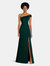 Asymmetrical Off-the-Shoulder Cuff Trumpet Gown With Front Slit - Evergreen