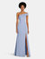 Asymmetrical Off-the-Shoulder Cuff Trumpet Gown With Front Slit - Sky Blue
