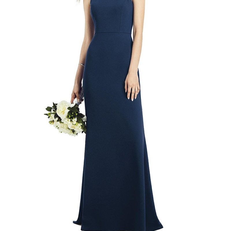 After Six Bow-neck Open-back Trumpet Gown In Blue