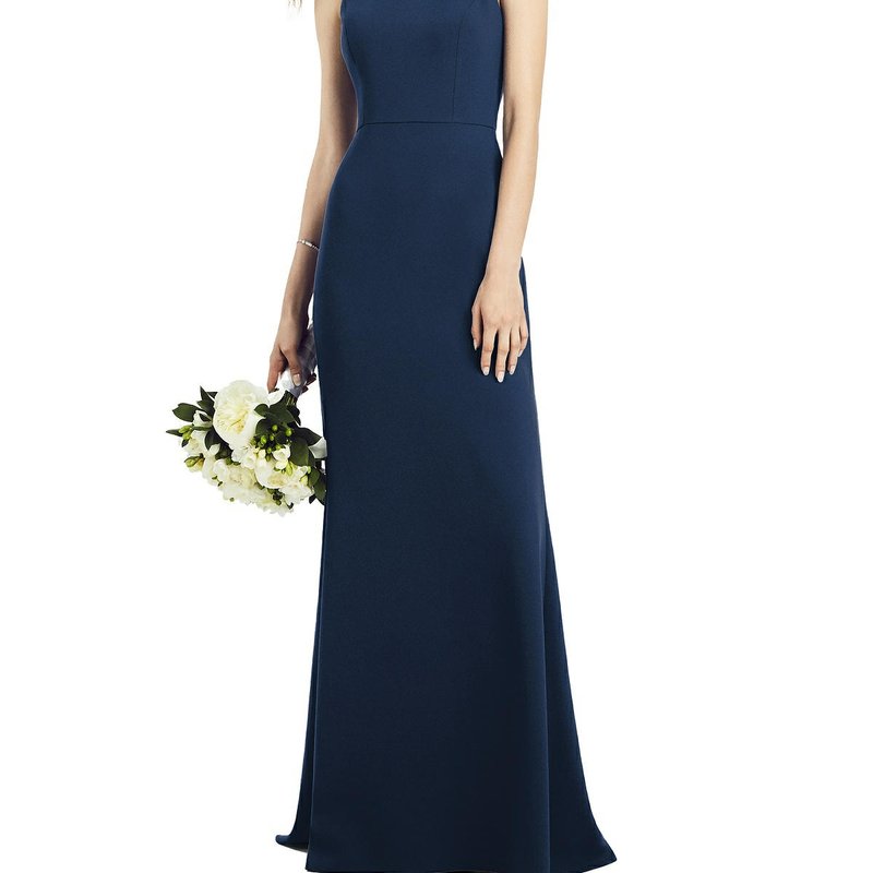 After Six Bow-neck Open-back Trumpet Gown In Midnight Navy