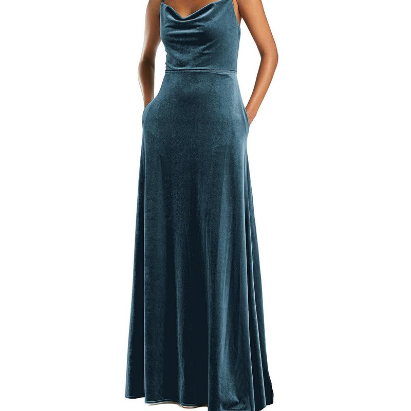 AFTER SIX AFTER SIX COWL-NECK VELVET MAXI DRESS WITH POCKETS