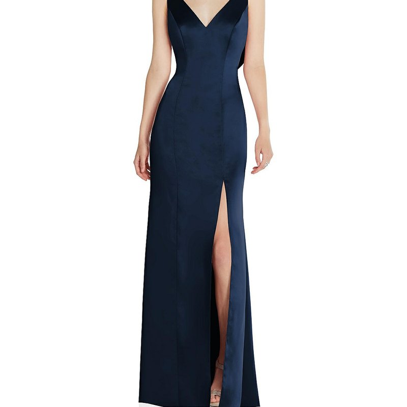 Shop After Six Draped Cowl-back Princess Line Dress With Front Slit In Blue