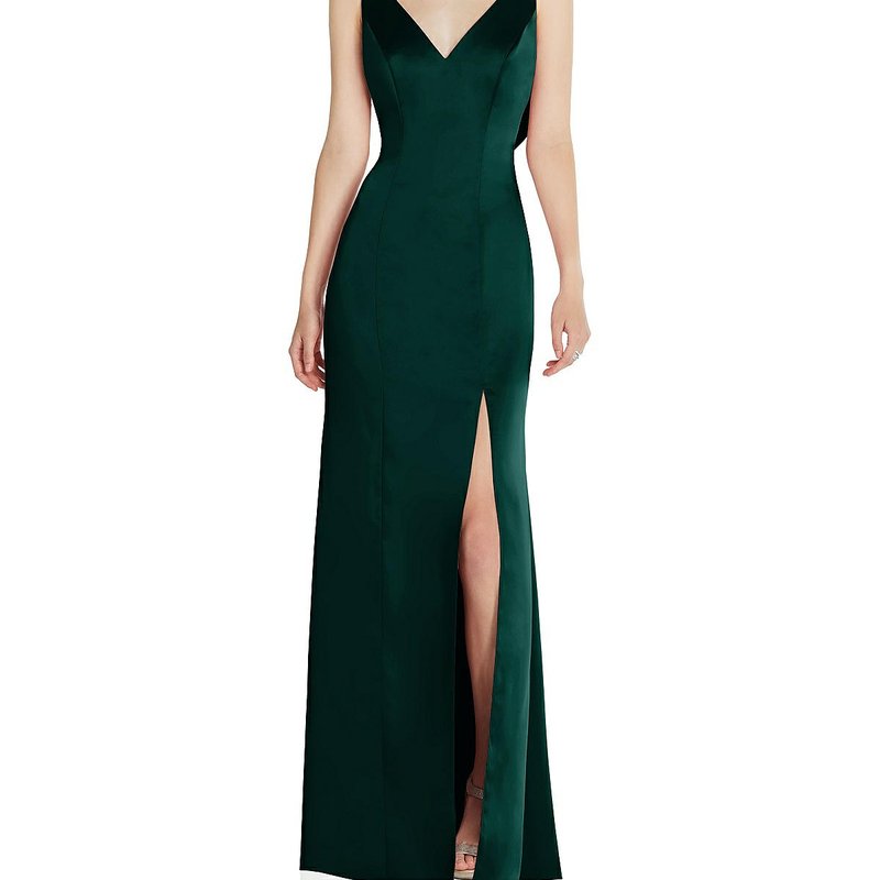 AFTER SIX DRAPED COWL-BACK PRINCESS LINE DRESS WITH FRONT SLIT