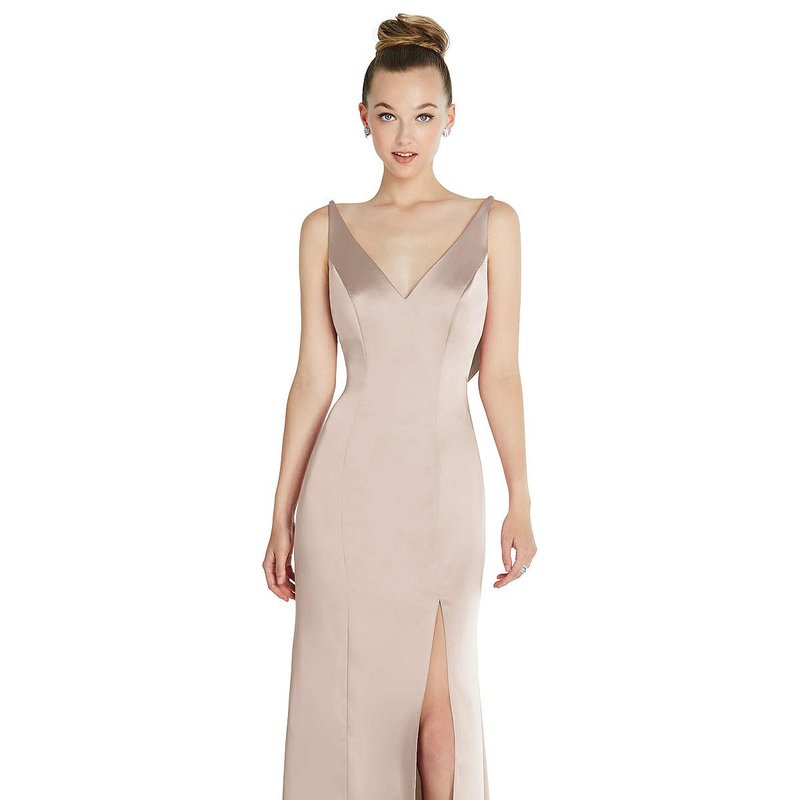 Shop After Six Draped Cowl-back Princess Line Dress With Front Slit In Pink