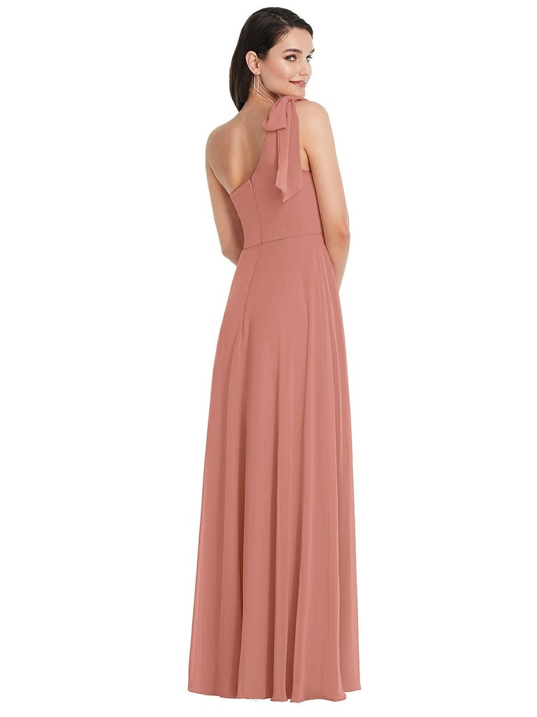 Draped One-Shoulder Maxi Dress With Scarf Bow - 1561