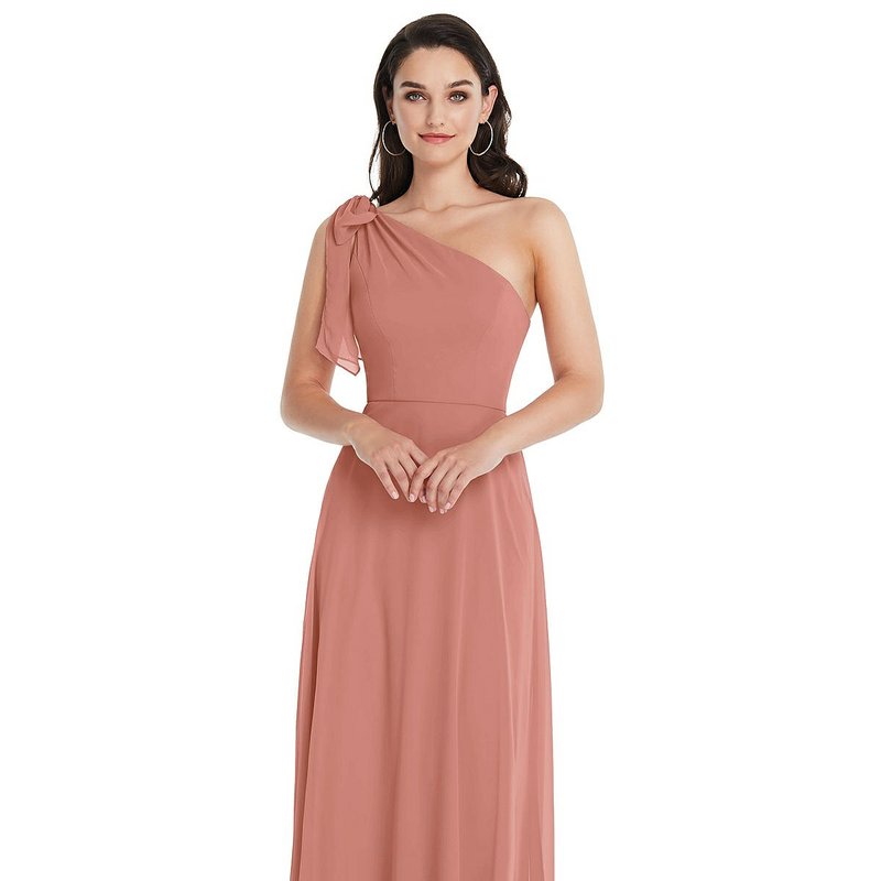 Shop After Six Draped One-shoulder Maxi Dress With Scarf Bow In Pink