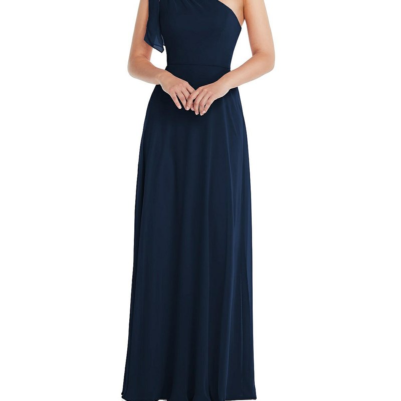 Shop After Six Draped One-shoulder Maxi Dress With Scarf Bow In Blue