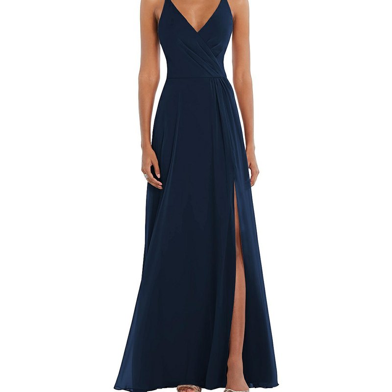 Shop After Six Faux Wrap Criss Cross Back Maxi Dress With Adjustable Straps In Blue