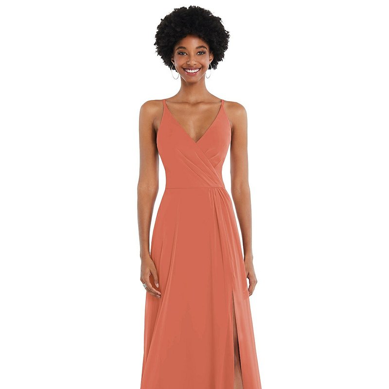 Shop After Six Faux Wrap Criss Cross Back Maxi Dress With Adjustable Straps In Orange