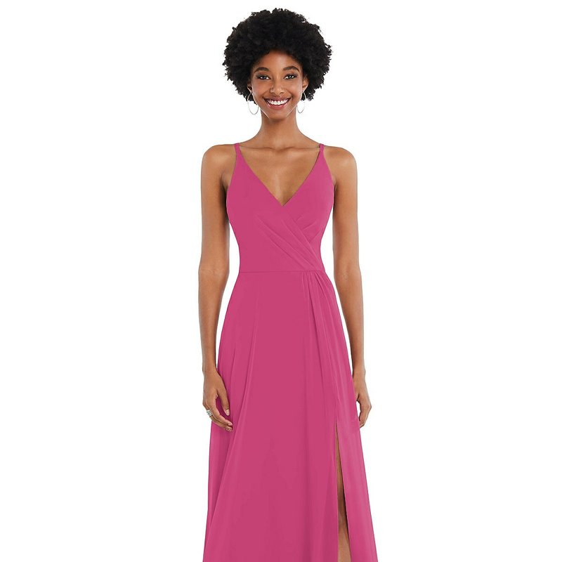 After Six Scoop Neck Convertible Tie-strap Maxi Dress With Front Slit In Pink