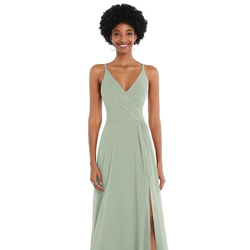 Shop After Six Faux Wrap Criss Cross Back Maxi Dress With Adjustable Straps In Green
