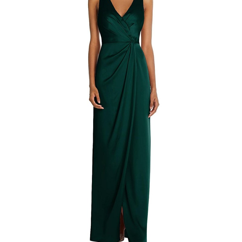 Shop After Six Faux Wrap Whisper Satin Maxi Dress With Draped Tulip Skirt In Green