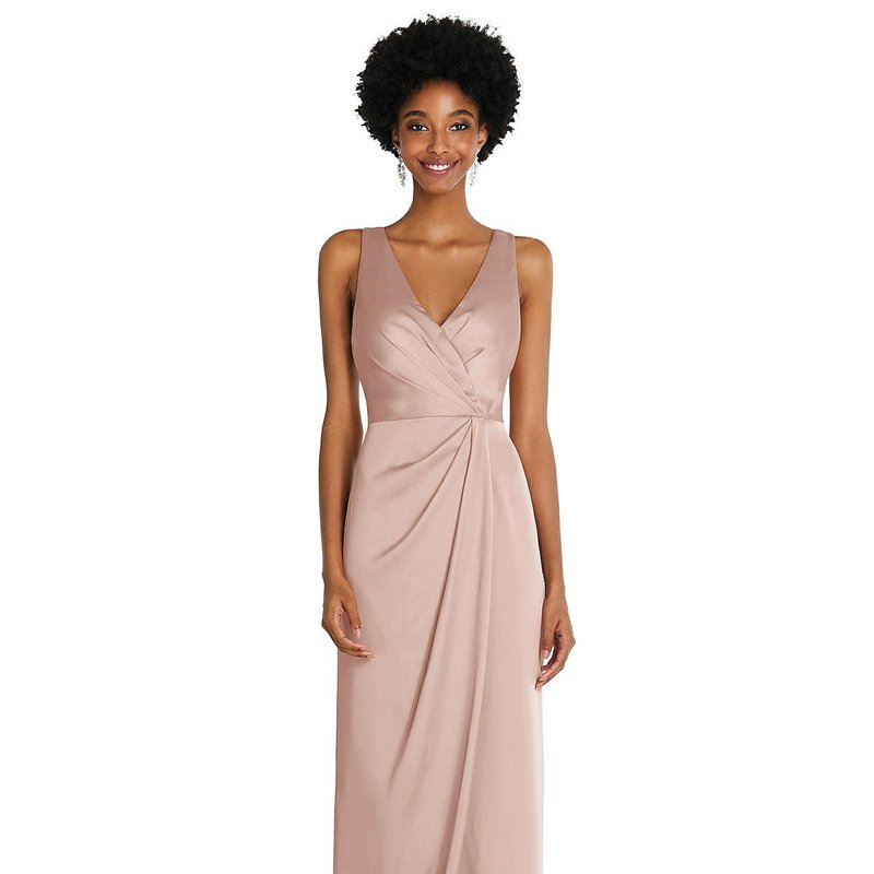 Shop After Six Faux Wrap Whisper Satin Maxi Dress With Draped Tulip Skirt In Grey