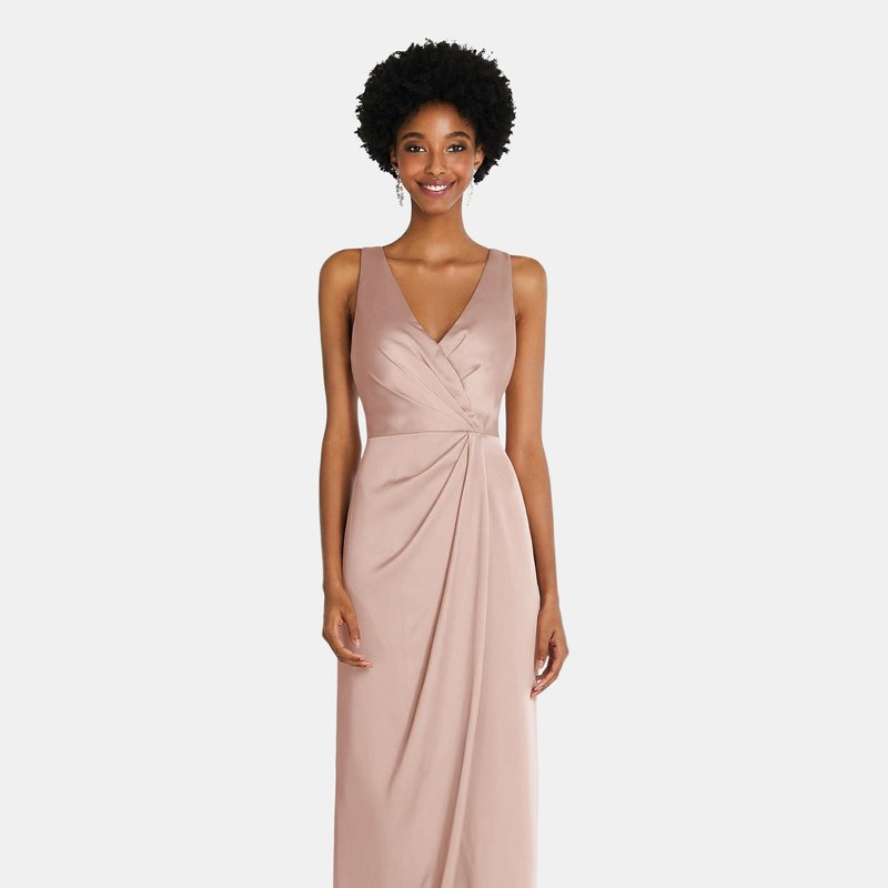 After Six Faux Wrap Whisper Satin Maxi Dress With Draped Tulip Skirt In Toasted Sugar